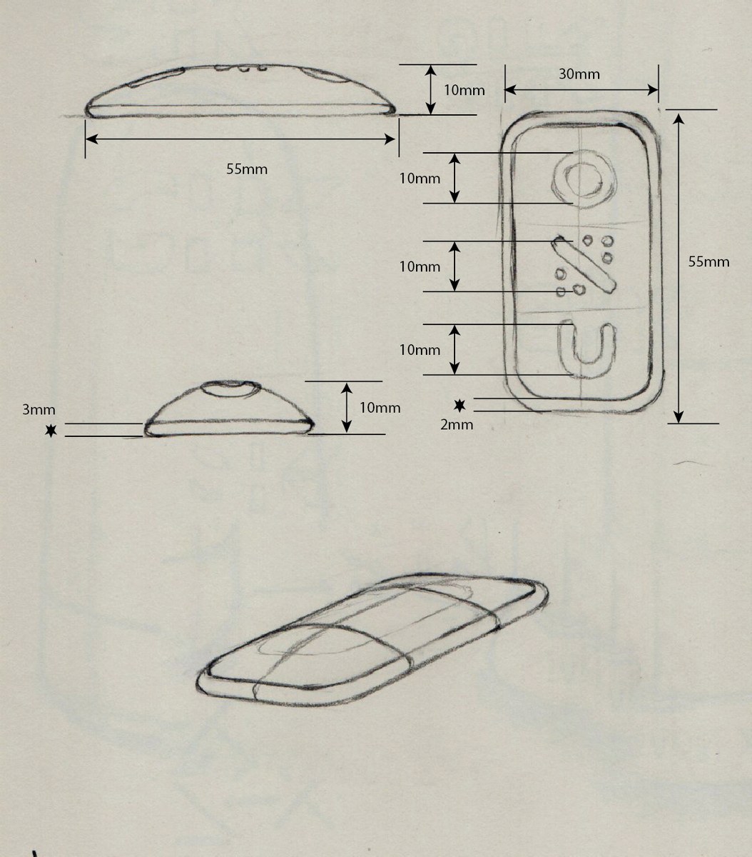 Hand-drawn dimension sheet for the ONU device, 55mm x 30mm x 10mm